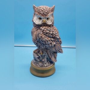 Vintage Hand Painted BYRON MOLD B4 Ceramic Great Horned Owl Figurine 12” Signed